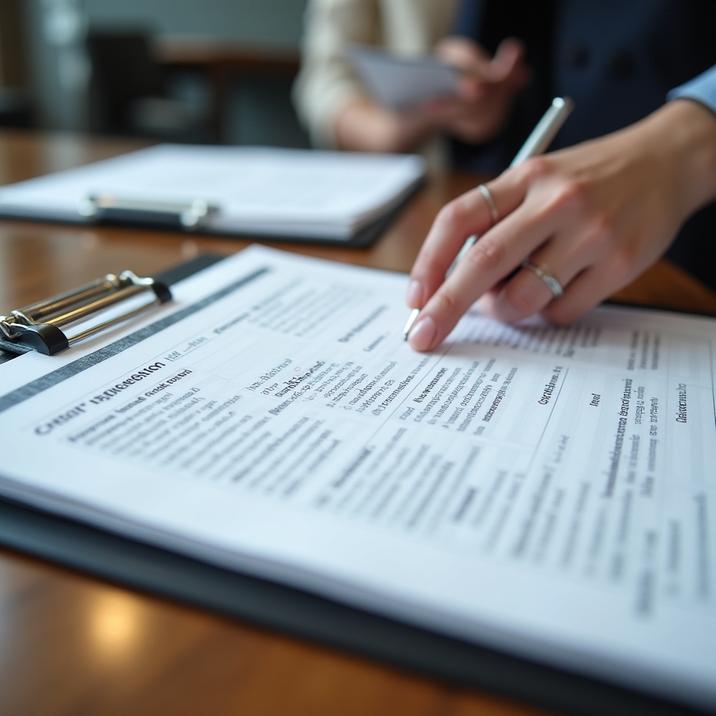 Well-organized credit application file on desk